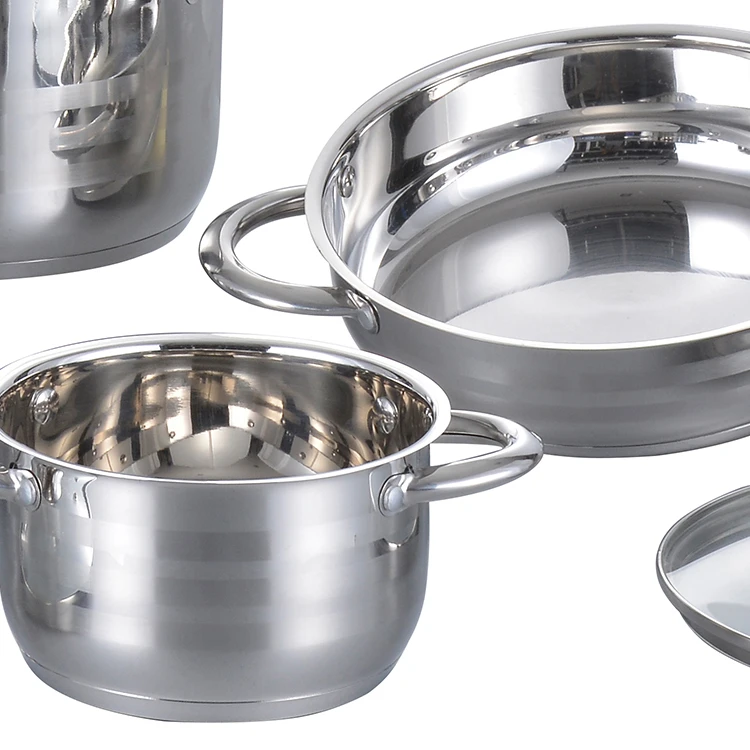 Home Cooking Stainless Steel Pan And Pots Non Stick Cookware Sets With Glass Lid