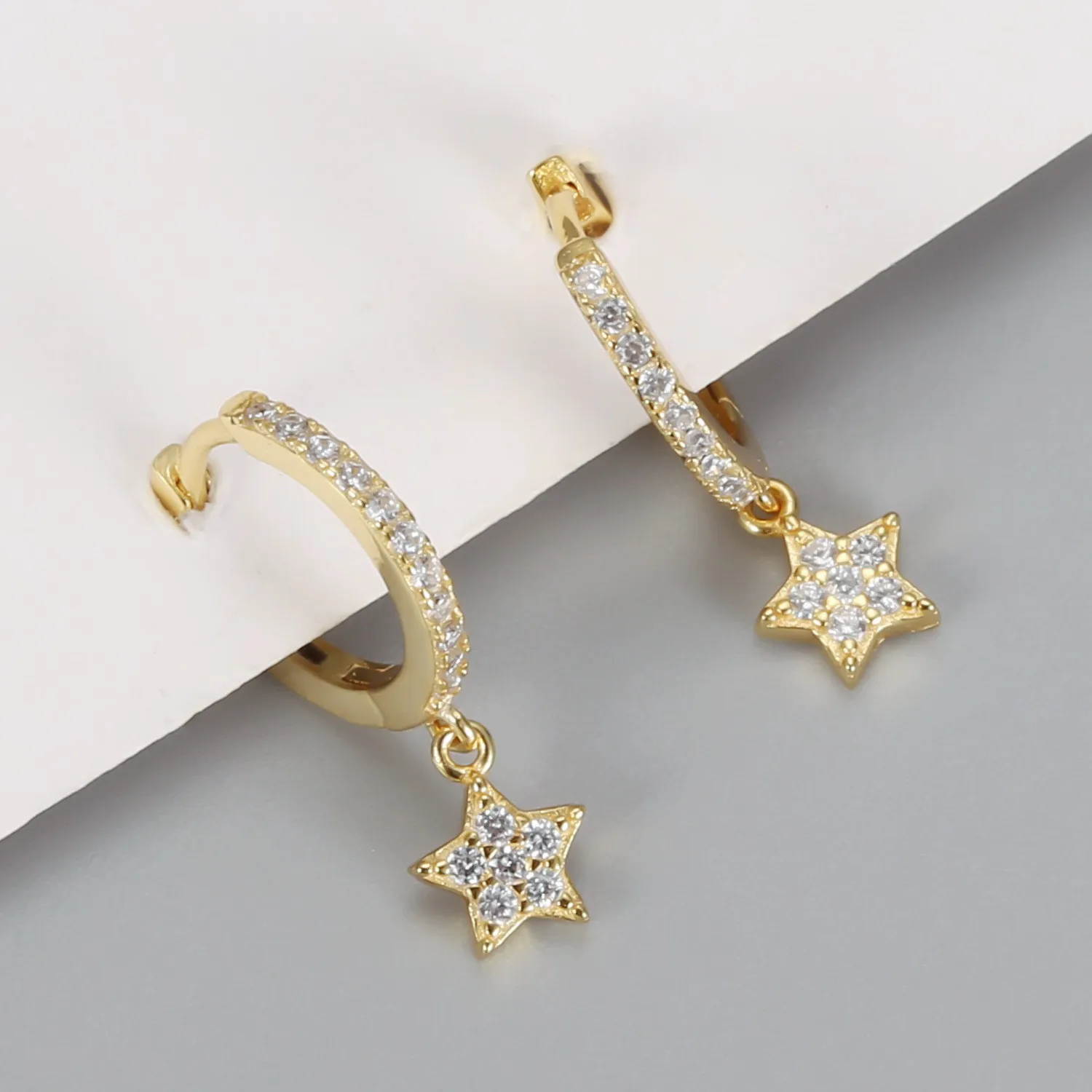 2022 fashion earrings jewelry 925 sterling silver star dangle earrings with small diamond hoop earrings women jewelry wholesale