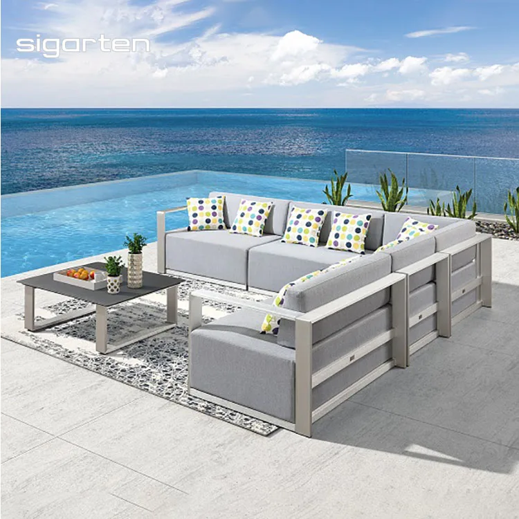 2021 New L Shape Setional Modern Aluminum Garden Corner Sofa Outdoor Lounge Furniture
