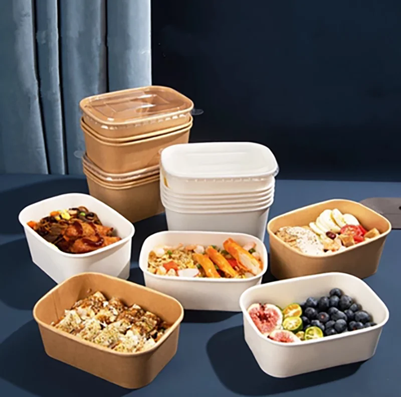 Disposable Kraft Paper Box Take Away Salad Fruit Bowls 100% Compostable Lunch Food Container Packaging Box For Restaurant (1600458916317)