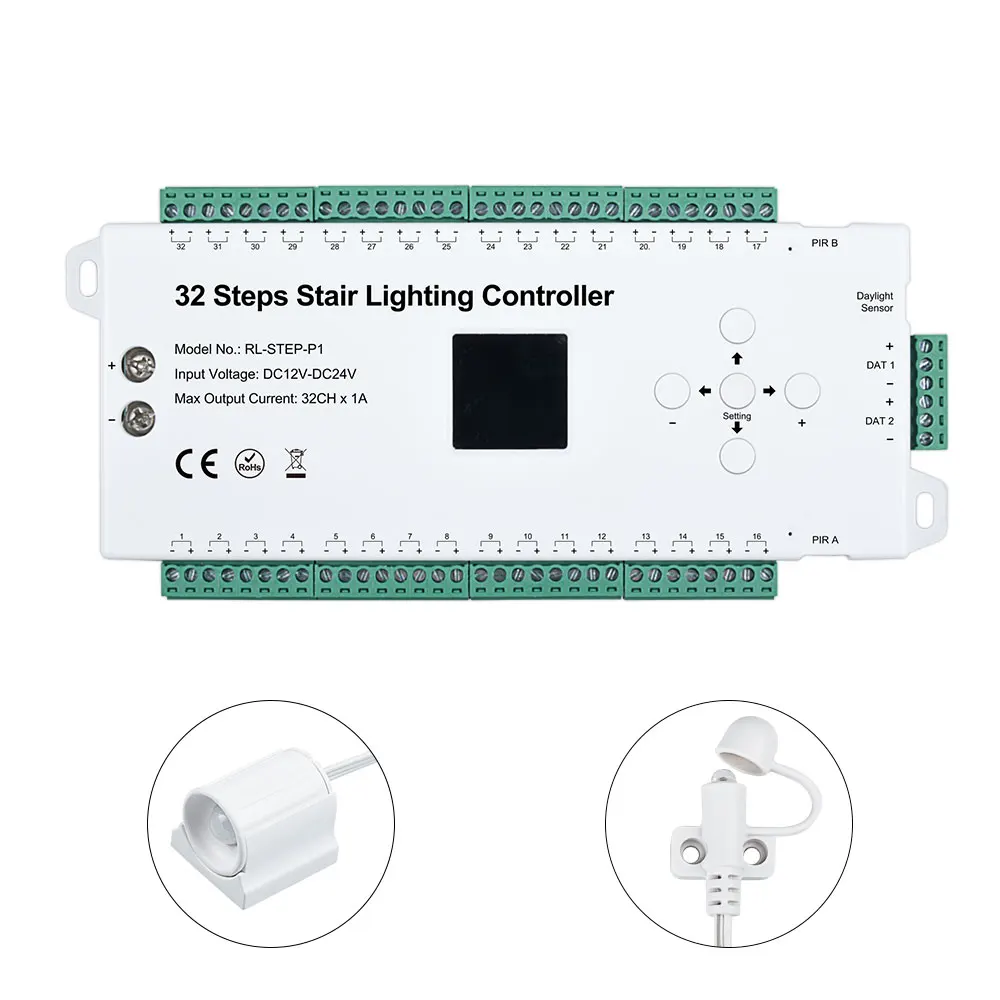 STEP-P1 32 Steps Stair Lighting Controller Set with Power Supply Led Strips Motion Sensor PIR LED Stairway Lighting Controller