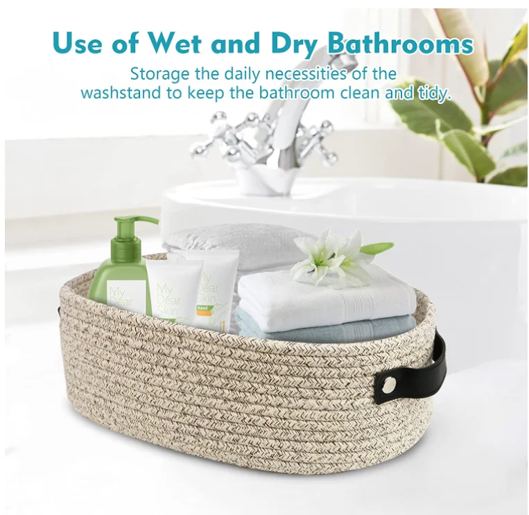 2 Pack Small Woven Basket Cotton Rope Basket with Handle for Organizing Baby Cat Dog Toy Empty Gift Basket for Home Storage