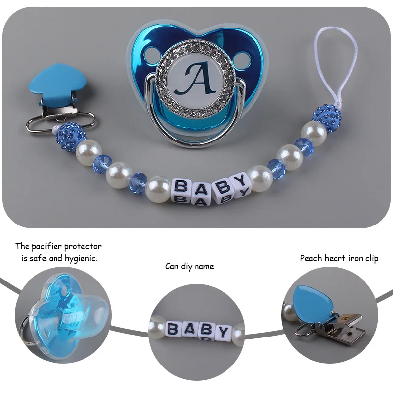 Crystal Pacifier Chain Clip Soothing Baby Anti-chain Pacifier Set Toy Gifts Products Pearl Peach Heart Iron New Soft Toy Coskiss
