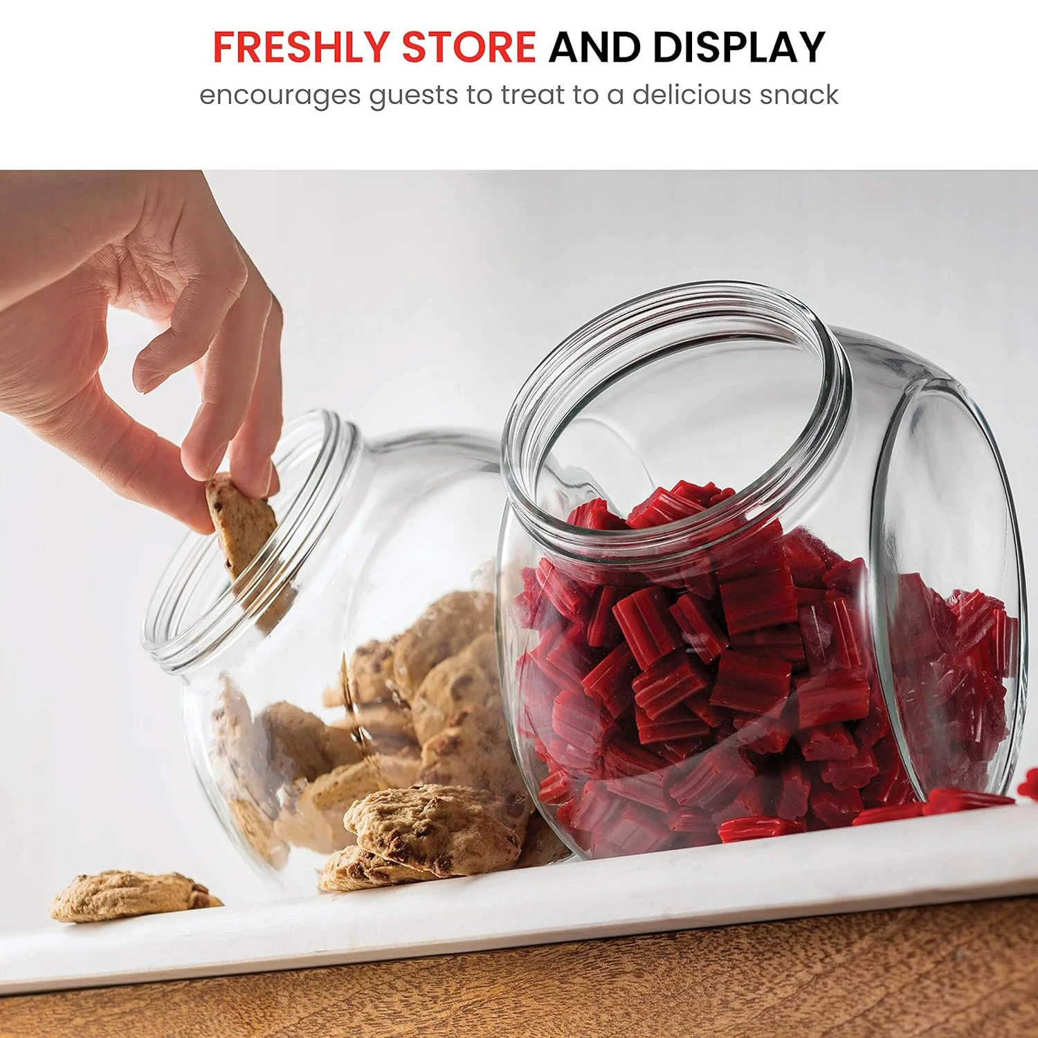 Glass Candy Cookie Jar With Plastic Airtight Seal Lid 2-Way Display Bulk-Food Storage Jar for Snacks