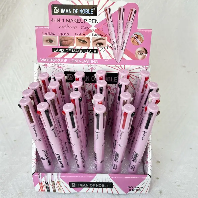 2023 New Four in one Makeup Pen 4-color gloss lip line eyeliner eyebrow pencil waterproof durable box wholesale