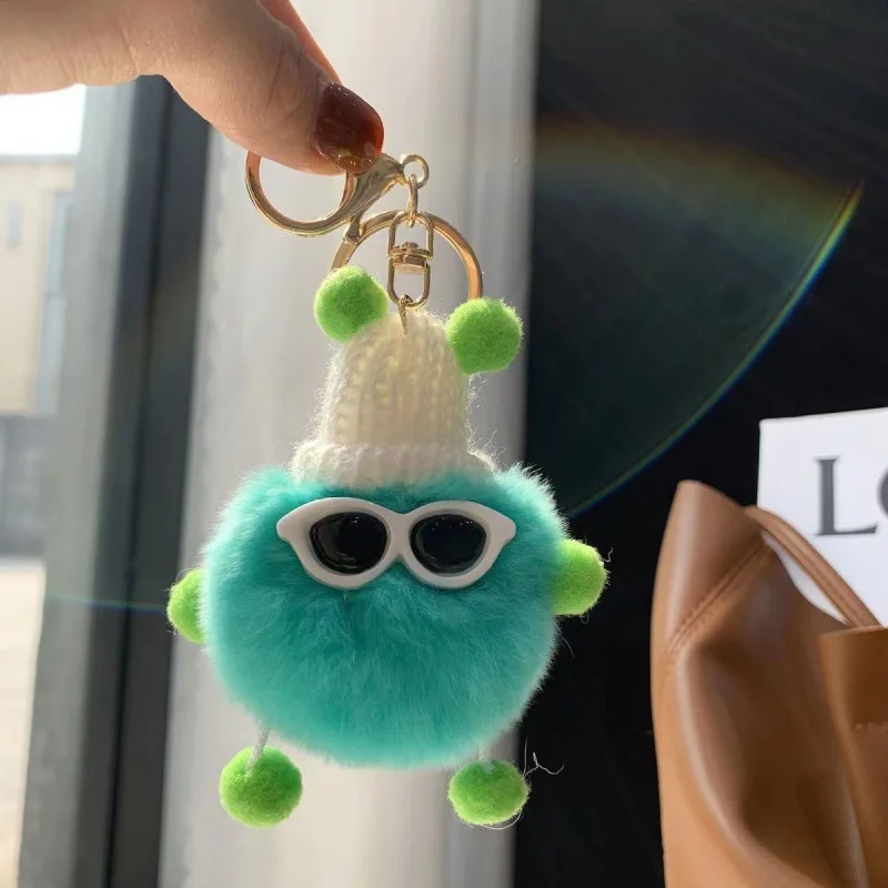 Wholesale New Cute Briquettes Plush Doll Keyring Pompom Keychains Rabbit Fluffy Fur Ball Key Chains For Women Girl Bags