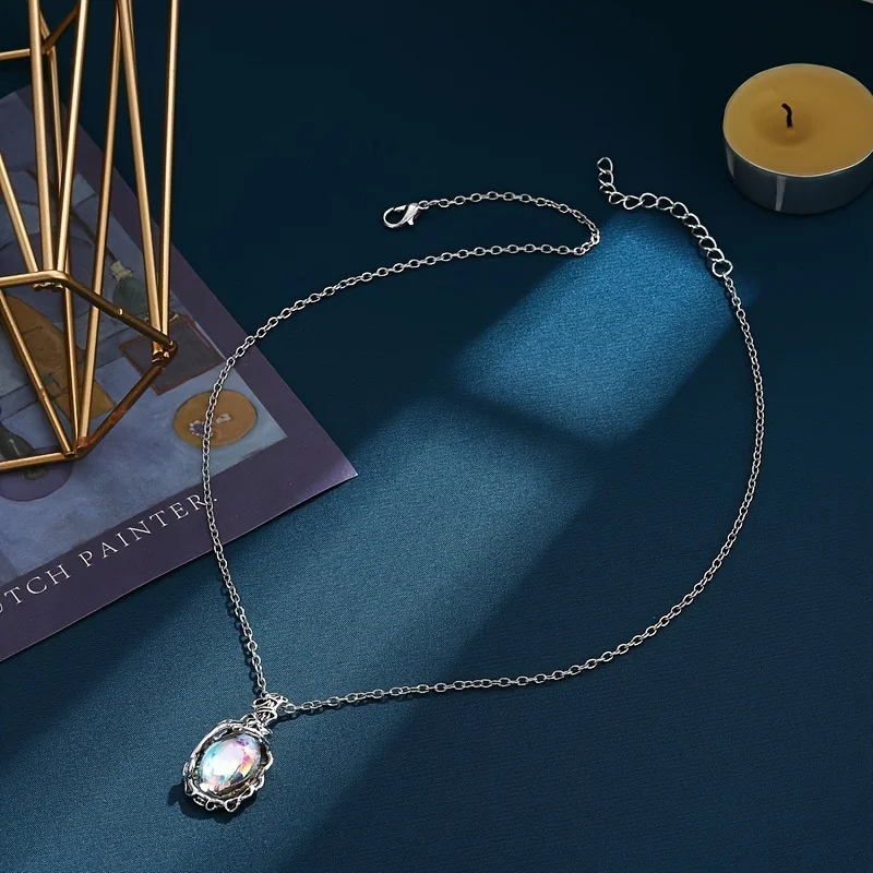 Bohemian Vintage Necklace for Women European American Summer Style Retro Moonstone Pendant Trendy Strand Chain Alloy Material