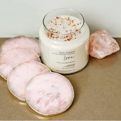 Best Selling Natural Agate Rounded Serving Coaster Set With Plated Table Top Decor Cup Coaster