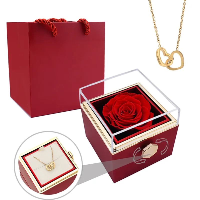 Valentines Mother Day Eternal Rose Preserved Rose Flowers in a Acrylic Box Preserved Rose in Ring Box