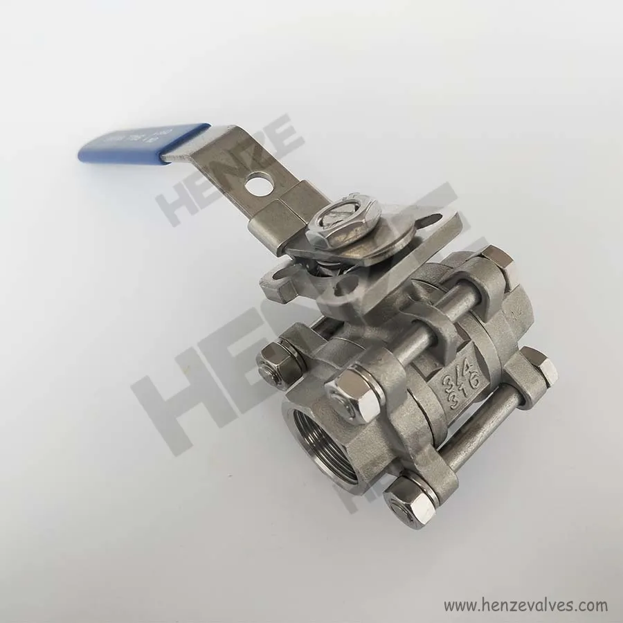 3 pieces Stainless steel Ball Valve with direct mounting pad ISO 5211