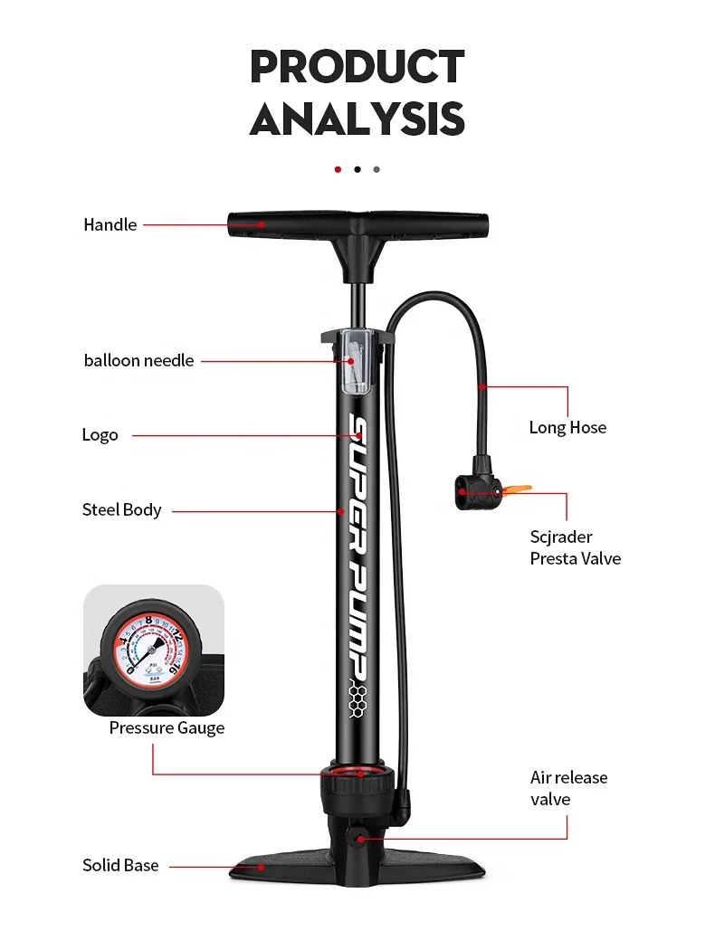 160PSI Hot Sale Cycling Air Bike Floor Pump Hand Tire Bicycle Pump With Pressure Gauge
