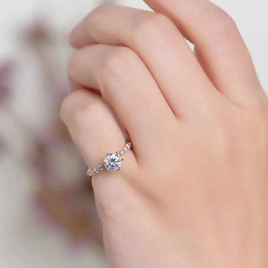 Customize Jewelry Kuololit 585 10K Rose Gold Ring for Women Solid 925 Silver Oval 1.5CT Moissanite Ring Matching Eternity Band