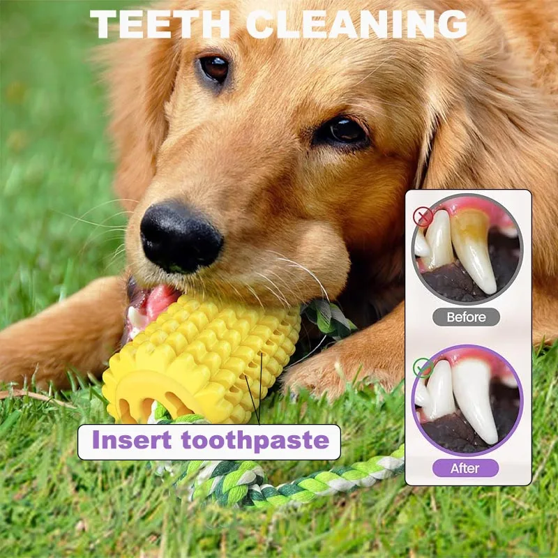 Tough Durable Rubber Squeaky Interactive Dog Toy Puppy Teeth Cleaning Corn Stick Chew Toy