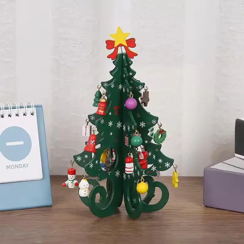 Christmas Gifts 3D Mini Christmas Tree Window Display Crafts Tabletop Wooden Christmas Tree