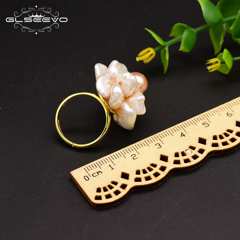 925 Sterling Silver Ring NaturalBaroque Pearl Flower Adjustable Ring For Women Wedding Engagement Jewelry