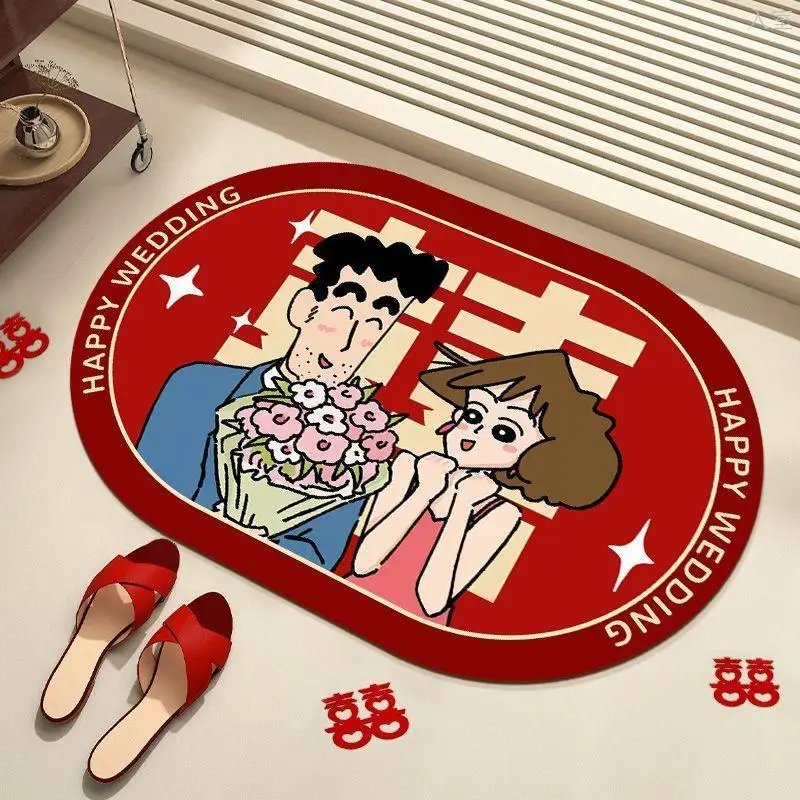 Elly toilet soft diatom mud mat red festive cartoon foot bathroom entry waterproof, non-slip and dirty