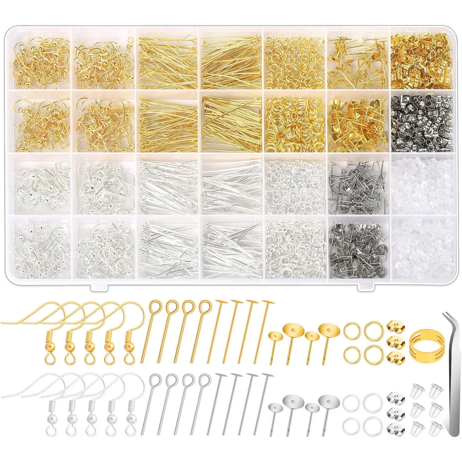 Rawmand 2000pcs Earring DIY Making Supplies Kit Ear Hooks Needle Earring Backs for Earring Handmade and Repair