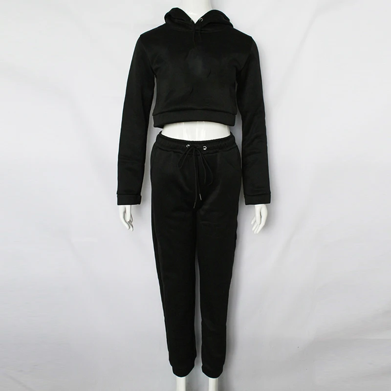 Custom Women Cropped Top Hoodies Sets Velvet 2 Piece Set Jogger Sweat Suits Sweatsuit Velour Lady Tracksuit with Hood Spring