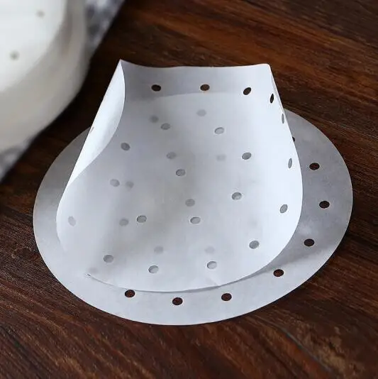 Custom White Perforated Nonstick Disposable Parchment Baking Paper Round Silicone Coating Grease Resistant Steamer Liner Paper