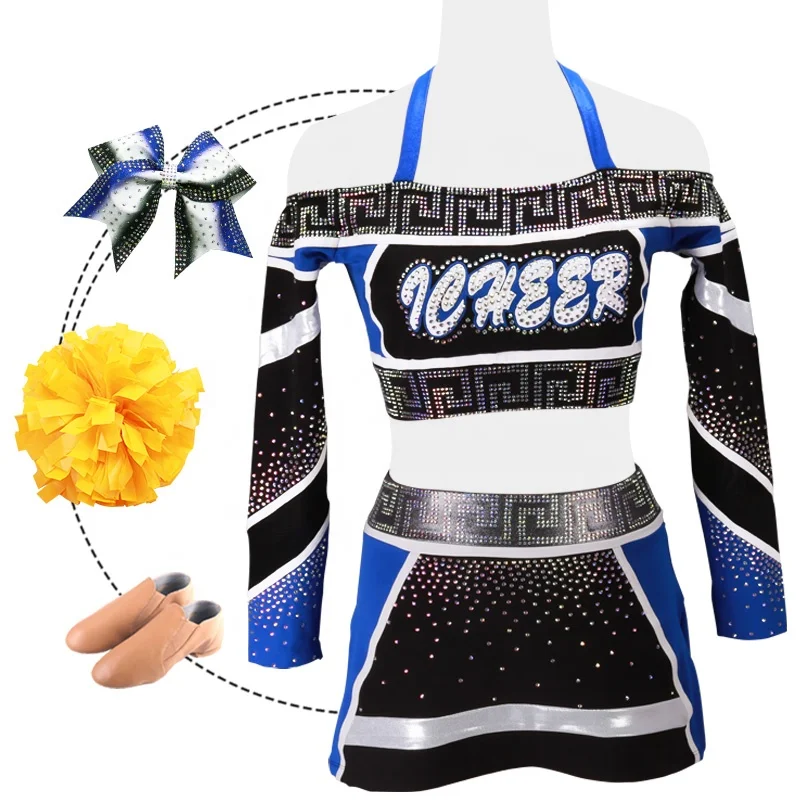 wholesale Women Girls Cheerleading Uniforms With Pom Poms High Quality Cheerleading Uniforms