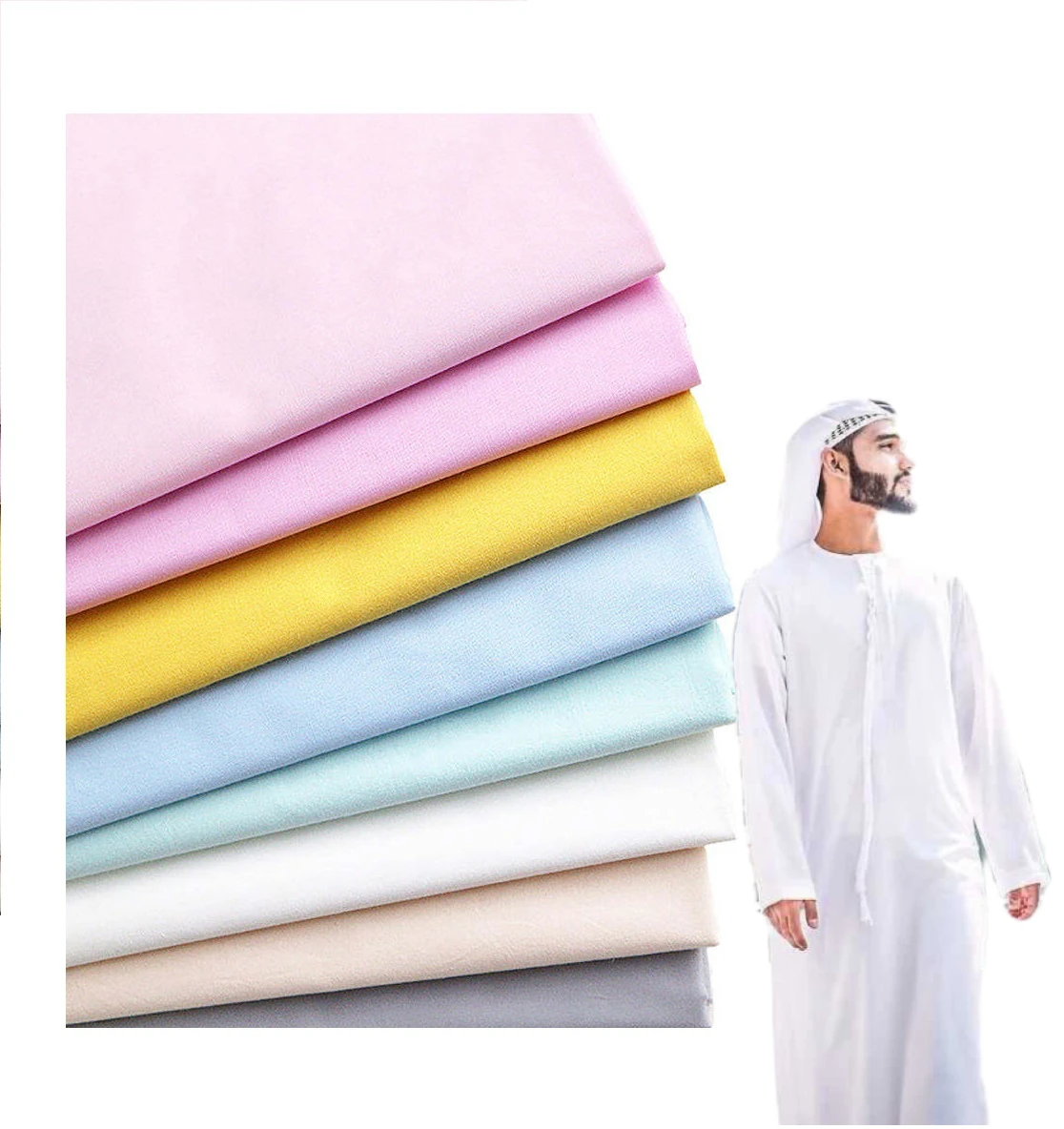 45*45 133*72 100 Woven Plain White Men Arabian Robe Saudi Thobe Muslim Spun Polyester Fabric Toyobo Arab Thobe Fabric