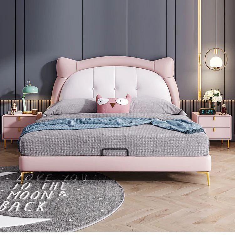 New Fashion Soft Pink Children Baby Bed Single Princess Kids Bed For Girls