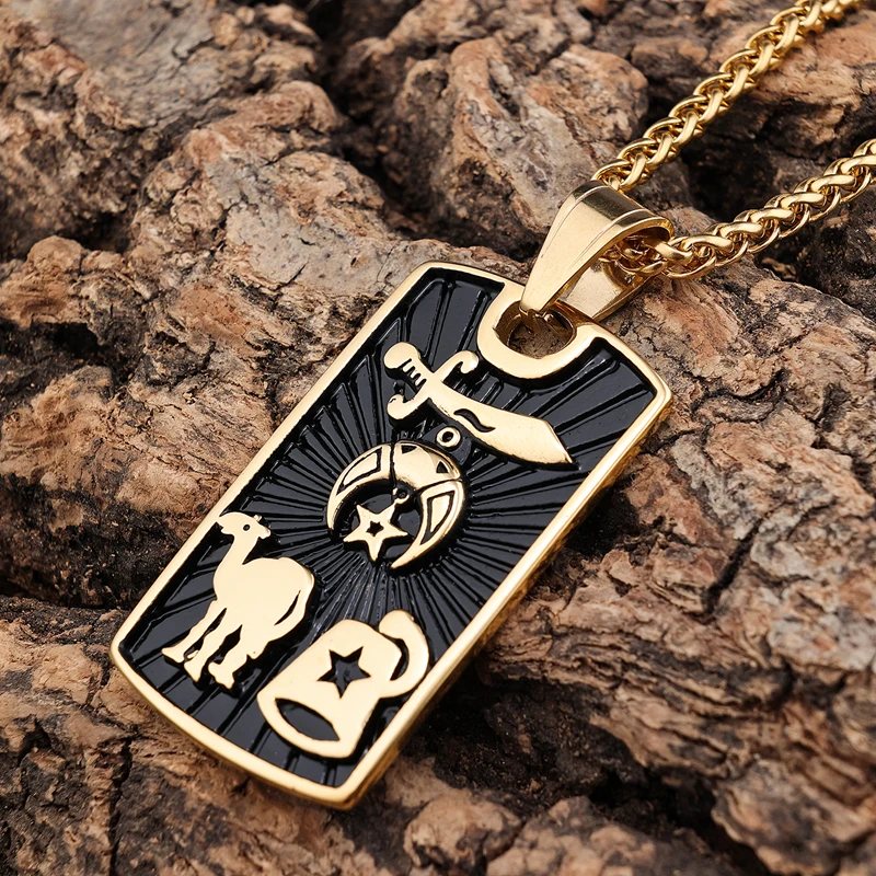 Stainless Steel Free Masons Masonic Moon Star Camel Shrine Symbol Charms 18k Gold Plated Silver Pendant Necklaces For Men Women