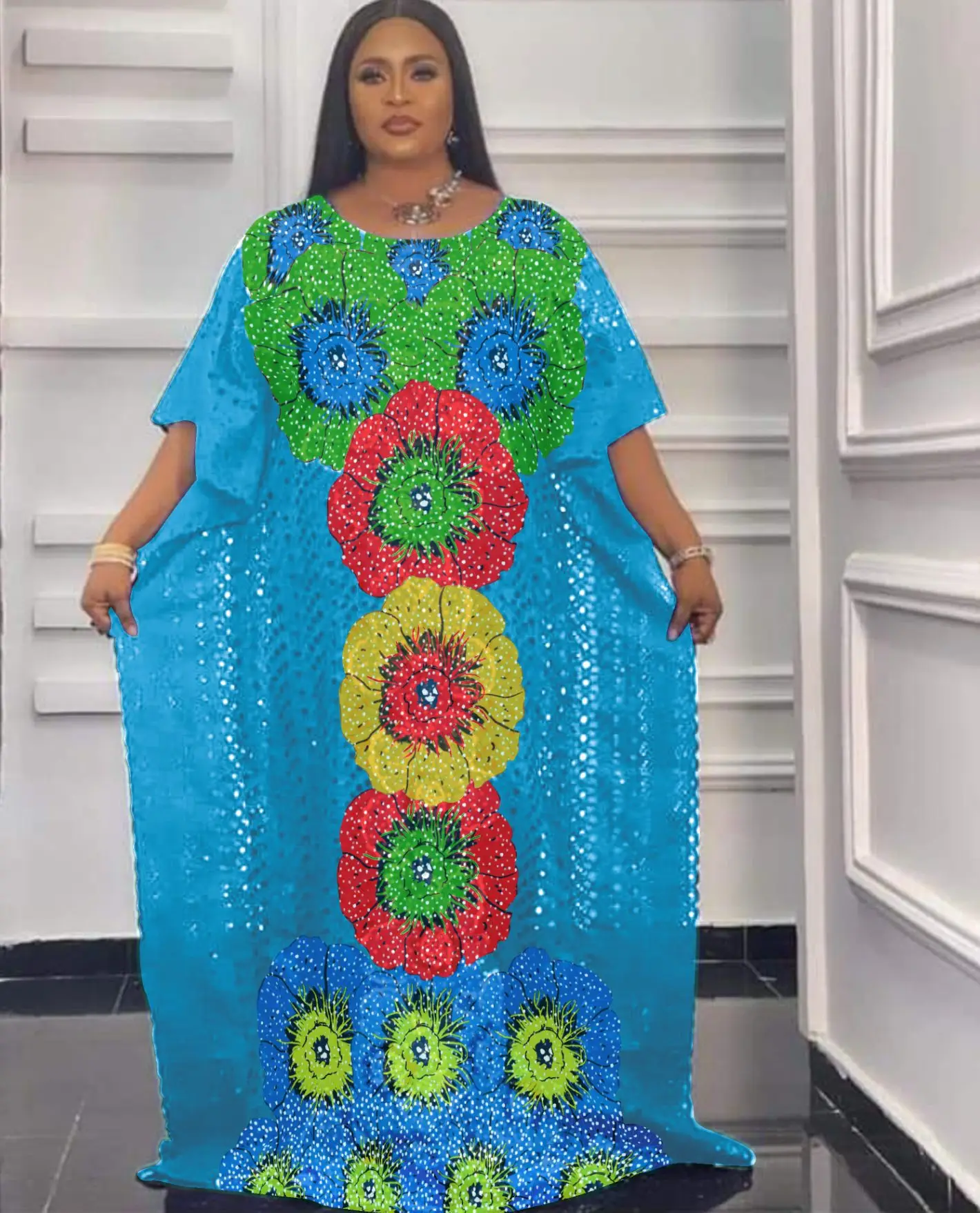 2023 Africa Dress Women Dashiki Maxi Dress African Floral Print Clothing Bazin Loose Casual Summer