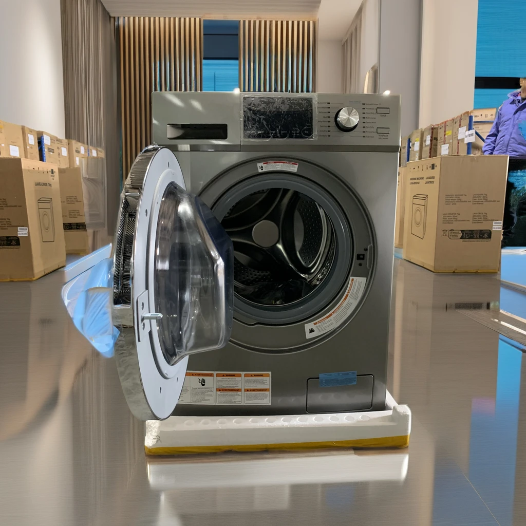 12KG Stainless Steel Front-Loading Automatic Washing Machine Clothes Dryer Glass Door Commercial Household Use Hotels UK/US Plug