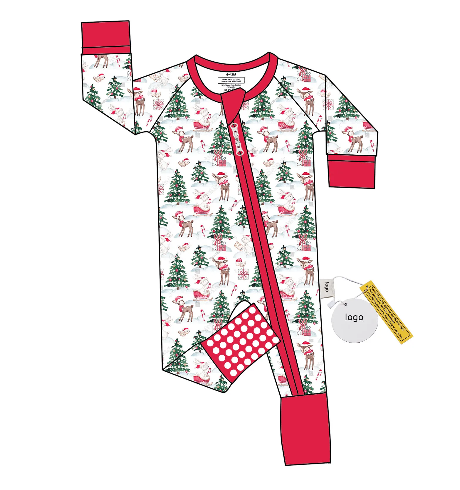 Популярные весенние Рождественские елки с рисунком 95% бамбука 5% спандекс быстросохнущие детские комбинезоны на молнии