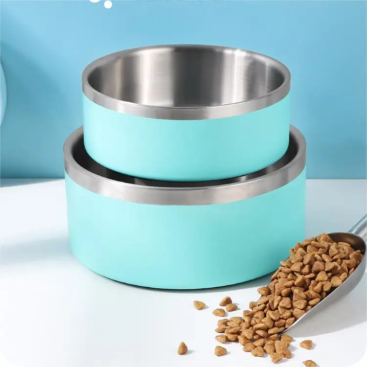 Double Wall 304 Stainless Steel Dog Bowls Rounded Pet Food & Water Feeding Bowl for Small Animals