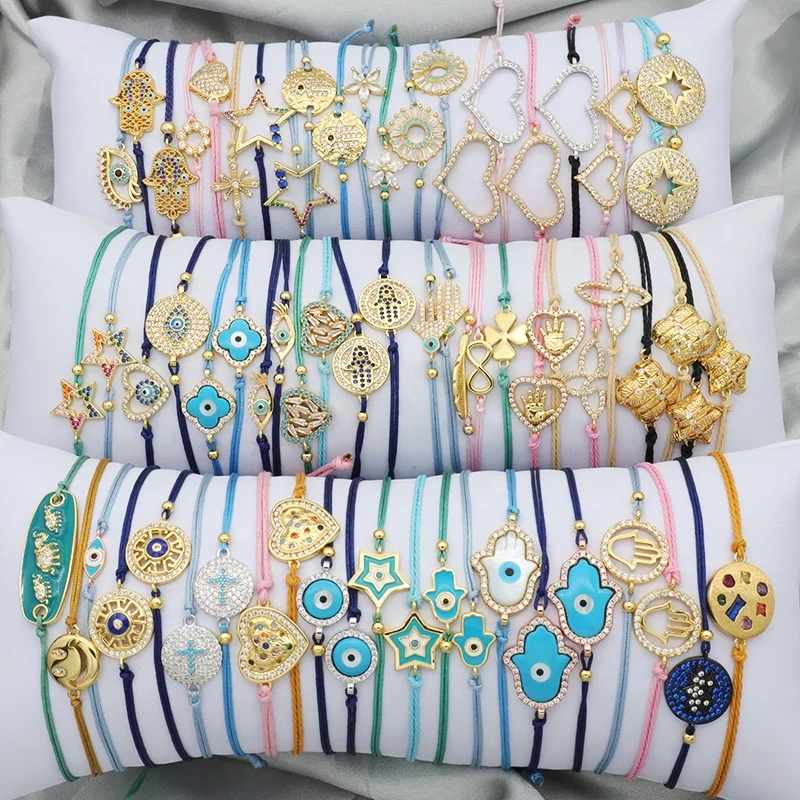 Wholesale good quality 18K gold plated turkish eye rope string adjustable bracelet evils eye bracelet