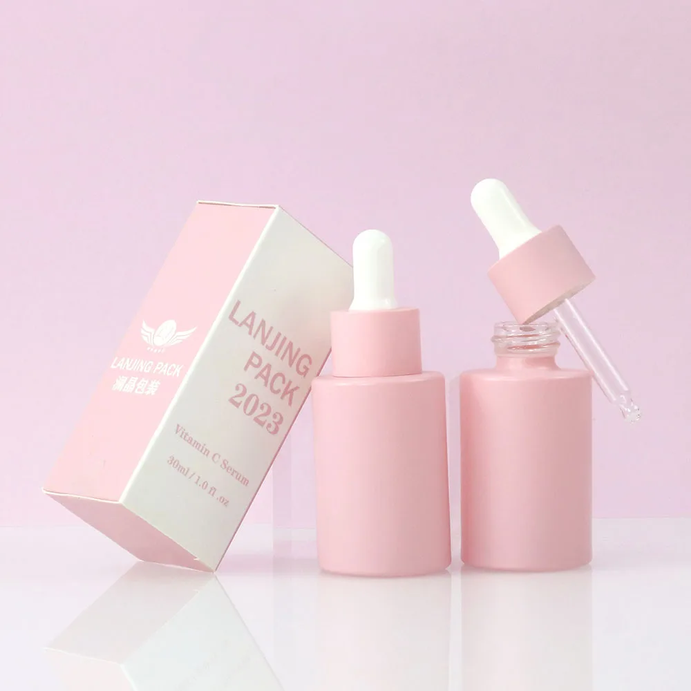Cosmetic skin care custom dropper bottle packaging 1 oz frosted glass serum oil bottle 30ml with box