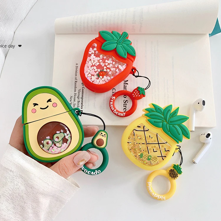 Популярный силиконовый 3D чехол с фруктами и жидкостью, чехол для наушников с ананасом, чехол для наушников Air pod
