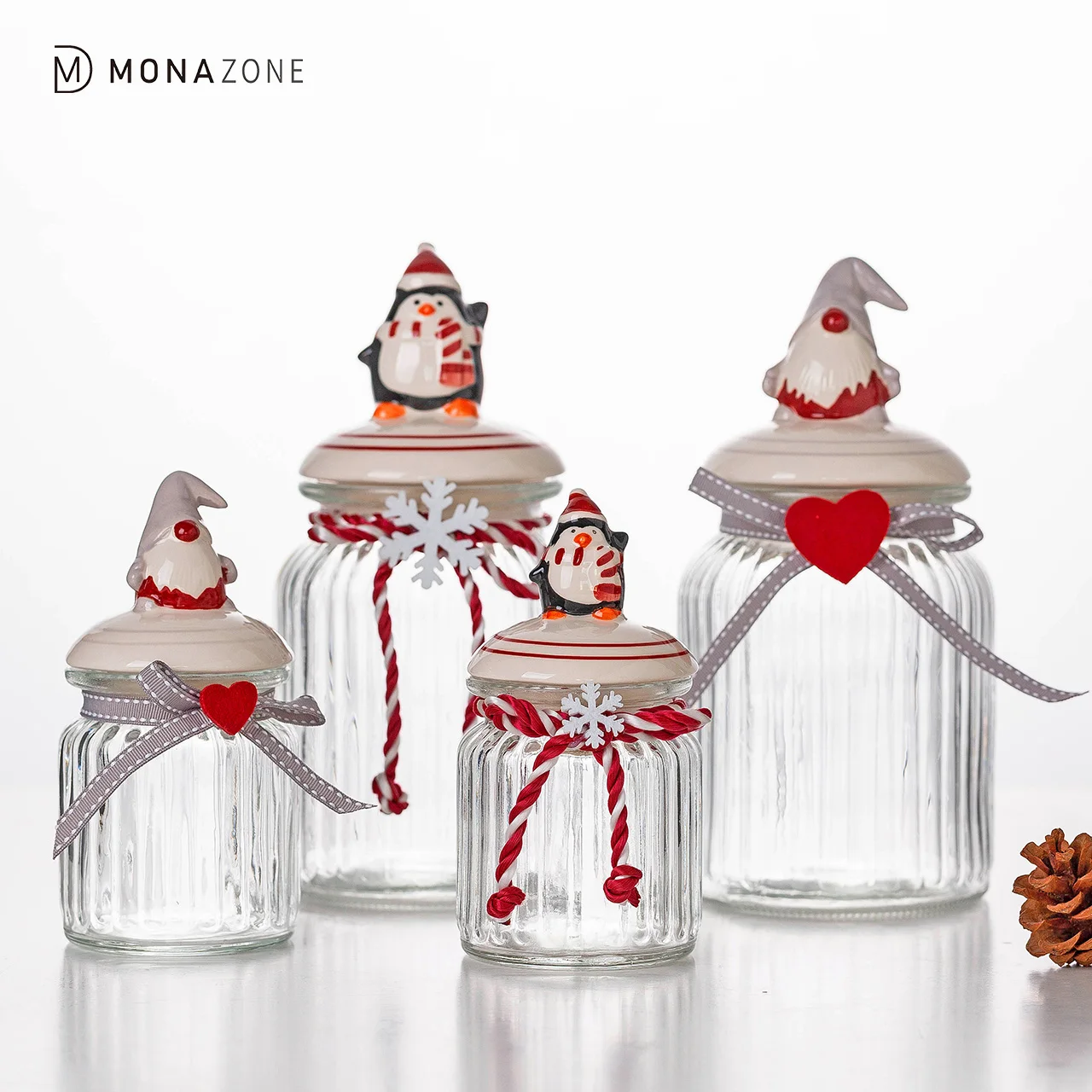 MONAZONE Sealed Food Grade Silicone Lid Kitchen Cereal Containers Bottles Christmas Glass Snack Candy Food Storage Jar