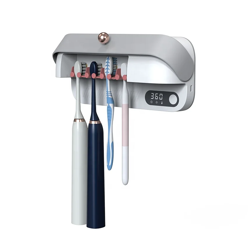 
4 in 1 Wall mounted USB Rechargeable toothbrush holder UVC Light sterilizer toothbrush sanitizer for home bathroom 