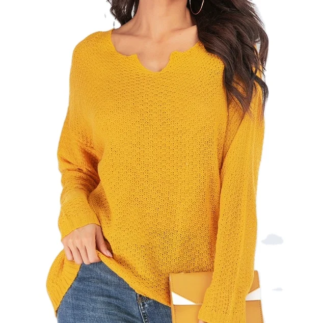 
2020 Fashion irregular neck pullover various colors solid knit base sweaters for women 