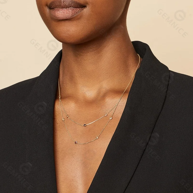 Gemnel women fine jewelry 925 silver gold plated pave rainbow zircons layered cable chain necklace