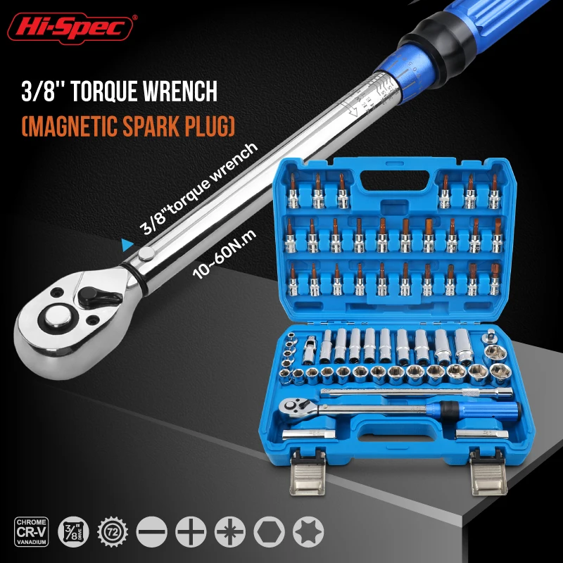 60pc 3/8 Inch Drive Torque Ratcheting Wrench Handle with Universal Joint Sockets, Socket Bits and Accessories. OEM ODM Ready