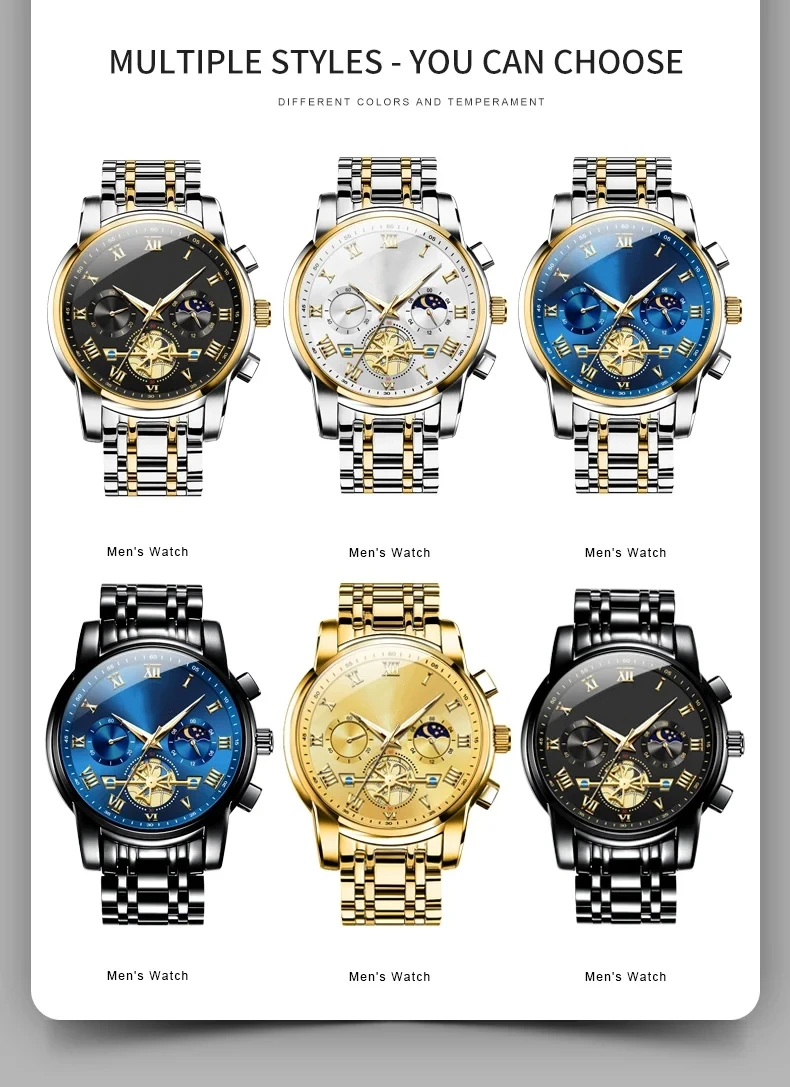 Custom Wrist Watch Watches Men Original Chinese Quartz OLVES Golden Blue Design Chronograph Watch