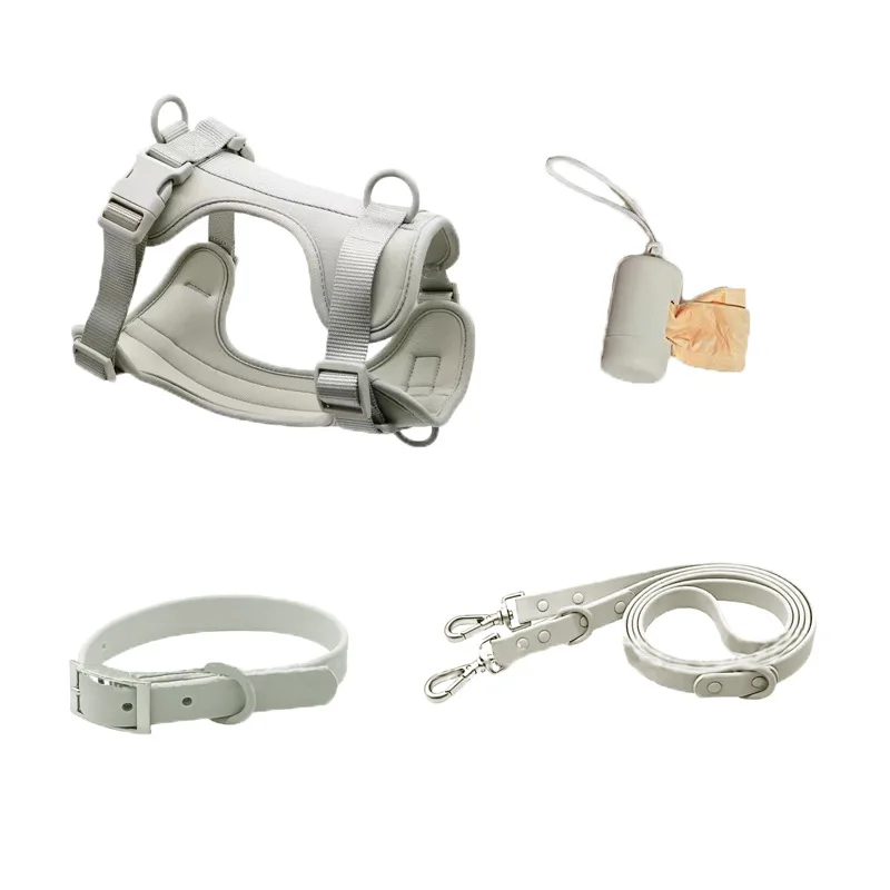 Pet Dog Chest Back Anti Bite Waterproof Strap PVC Leash Collar Poop Bag 4 in 1 Set Puppy Outdoor Accessories Pet Supplies