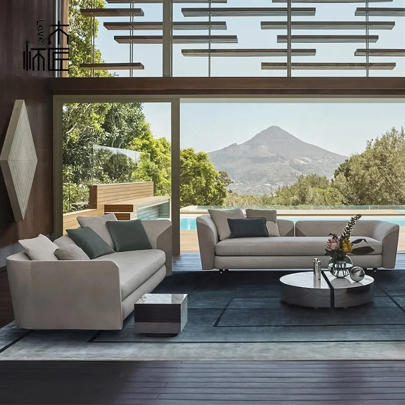 Italian Design Luxury Modern Velvet Cloth Leather Four-Seat Sofa for Modern Living Room