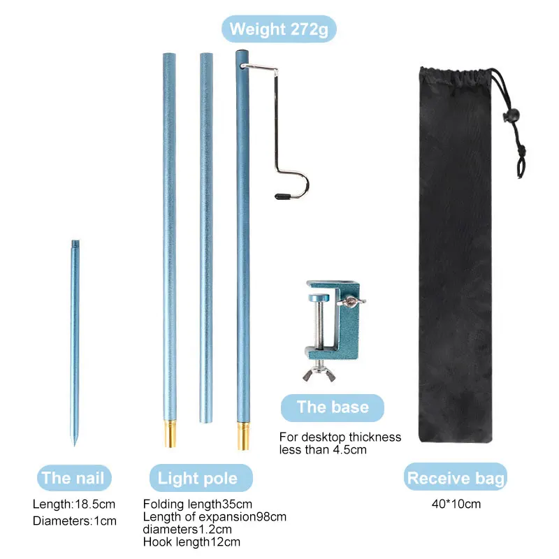 Free Sample Winpolar High Quality  Camping Equipment Portable Ultralight Aluminum Alloy Light Pole Tent Light Support Rod