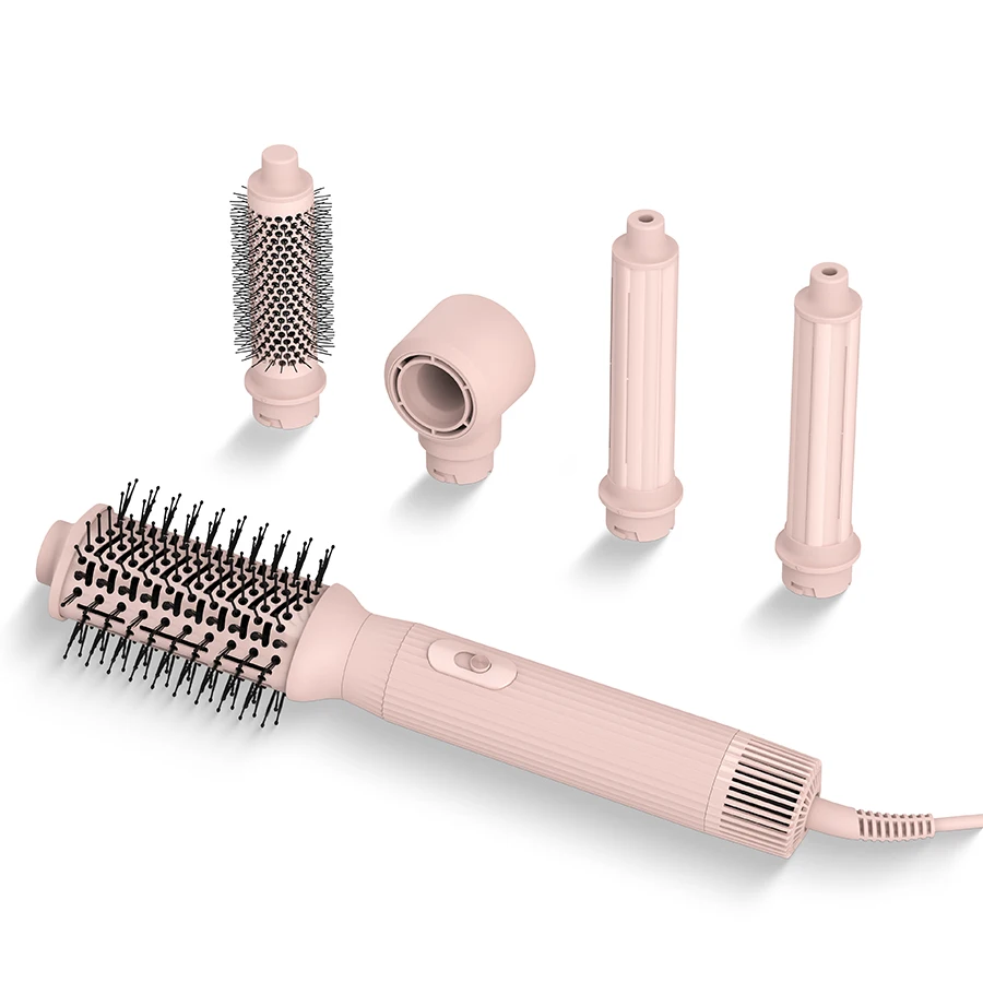 5 in 1 Hair Dryer Hot Air Comb Interchangeable Brush Head Fast Drying Curling Straightening & Styling Straightener Volumizer