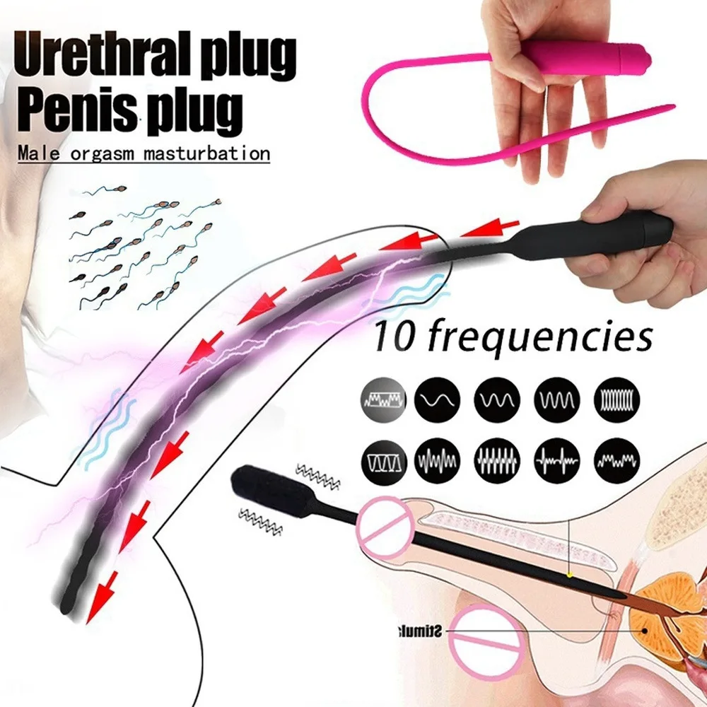 Electric Silent Male Masturbator 10-Frequency Vibration Lengthening Urethra Vibrator Urethral Orifice Expansion Stimulator