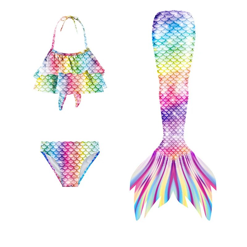RTS Mermaid Tail for Swimming Kids Rainbow Swimwear Beachwear Kids Colorful Swim Wear Bikini Set