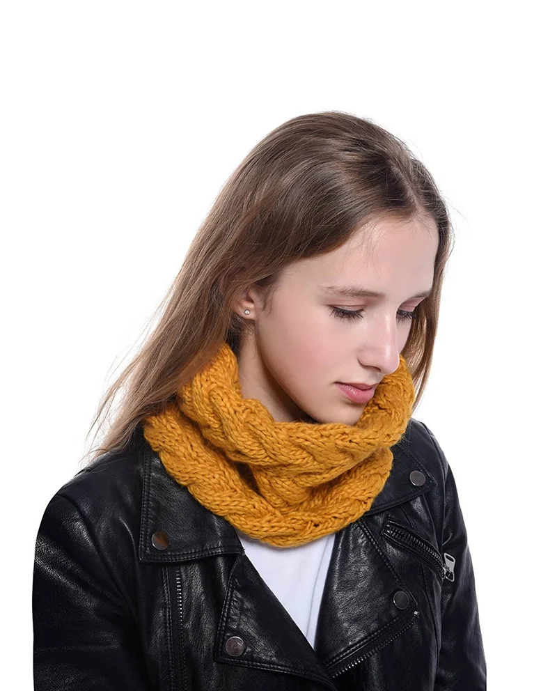 
100% Acrylic Women Scarf Warm Winter Striped Knitting Loop Scarfs 