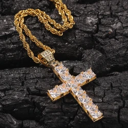 Hip Hop 18k Yellow Gold Unisex Iced Out Diamond Gold Cross Pendant