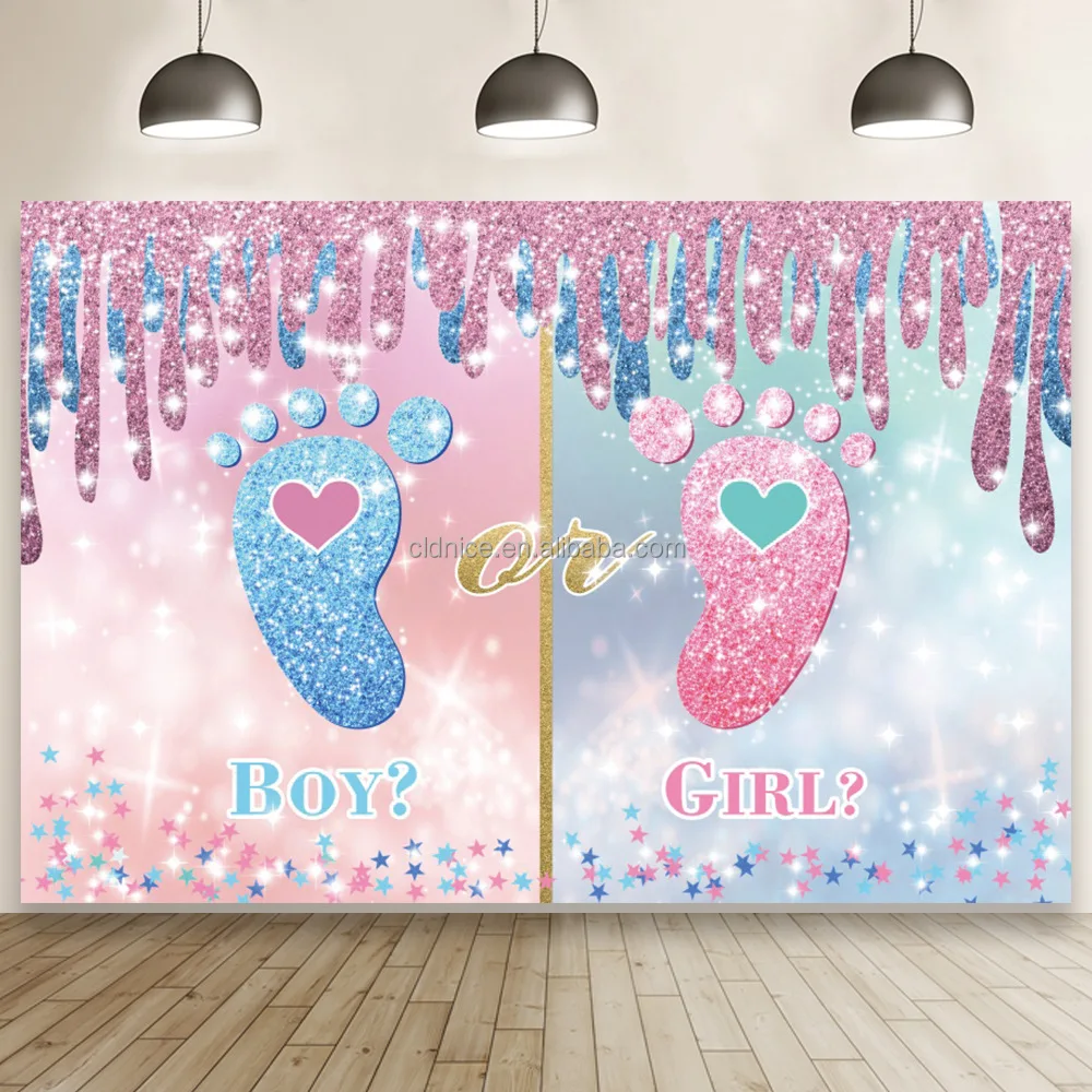 Nice Gender Reveal Backdrop Boy Or Girl Baby Gender Party Decorations Supplies Pink Blue What Will Baby Be Banner