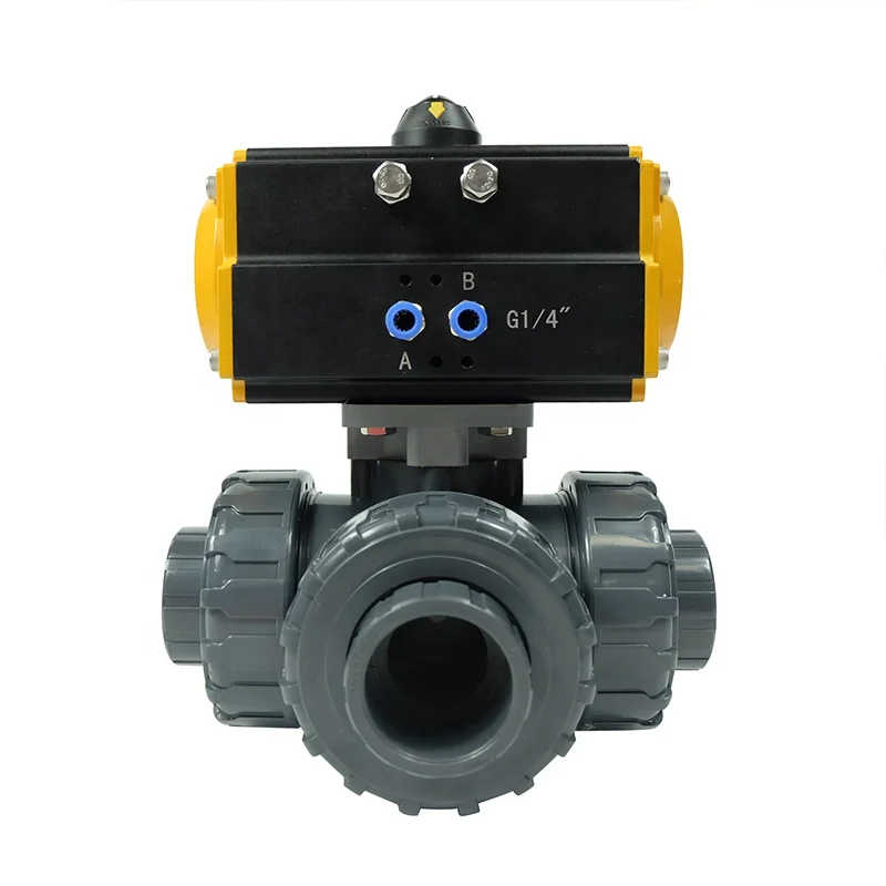 DKV Water High Pressure Ball Valve Pneumatic Control Triple Three Way PVC for